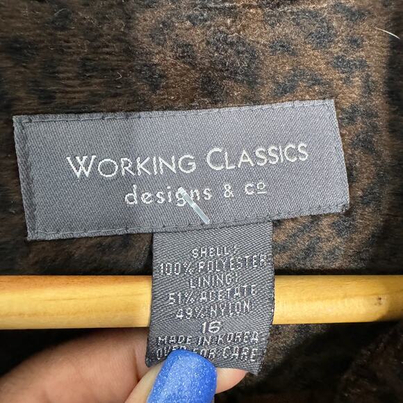 Working Classics Coat Women 16 Brown Black Animal Print Faux Fur Mob Wife 70s - Picture 3 of 8